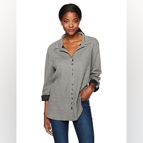 neon buddha Tops - Neon Buddha Women's Grey Waffle Thermal Standard Stepping Out Button Down Shirt‎